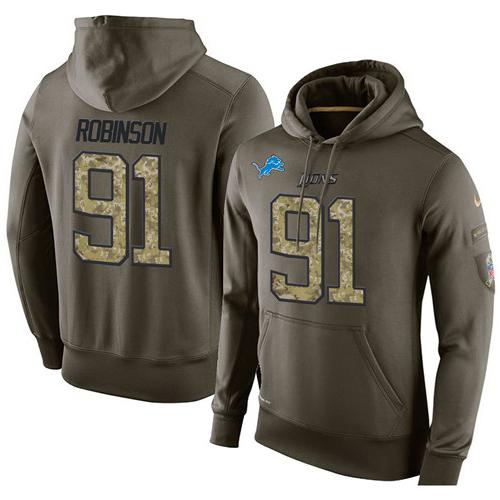 NFL Men's Nike Detroit Lions #91 A'Shawn Robinson Stitched Green Olive Salute To Service KO Performance Hoodie - Click Image to Close